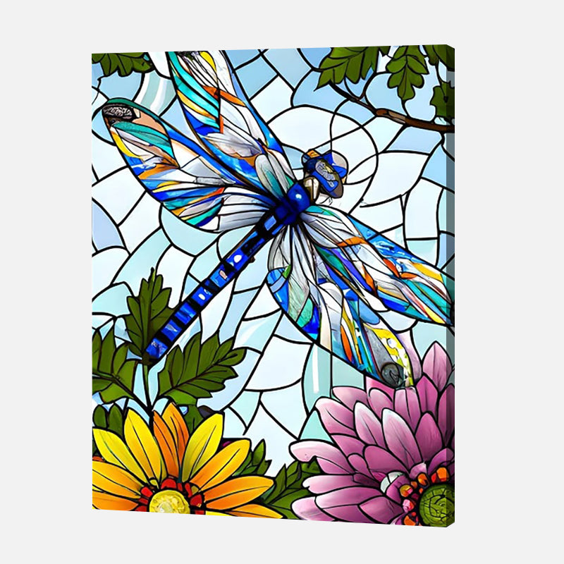 Stained Glass Dragonfly & Blossoms Paint by Numbers